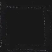 Textured square frame with fibrous edges against a black background, displaying a monochromatic gray scale and uneven, distressed aesthetic.